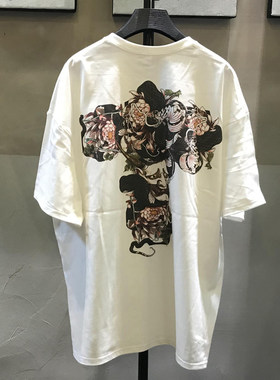 ins美国潮牌印花欧美风个性短袖落肩袖般若t恤街头纹身系列半袖男