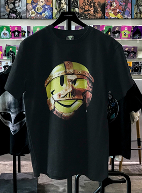 ins超火金属笑脸情侣t恤夏季潮牌圆领oldSkool街头欧美风半袖男女