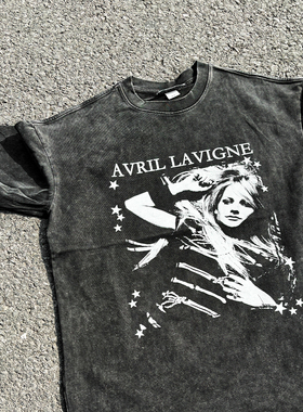 Weirdstory AVRIL艾薇儿The Best DamnTourtee做旧水洗黑短袖T恤