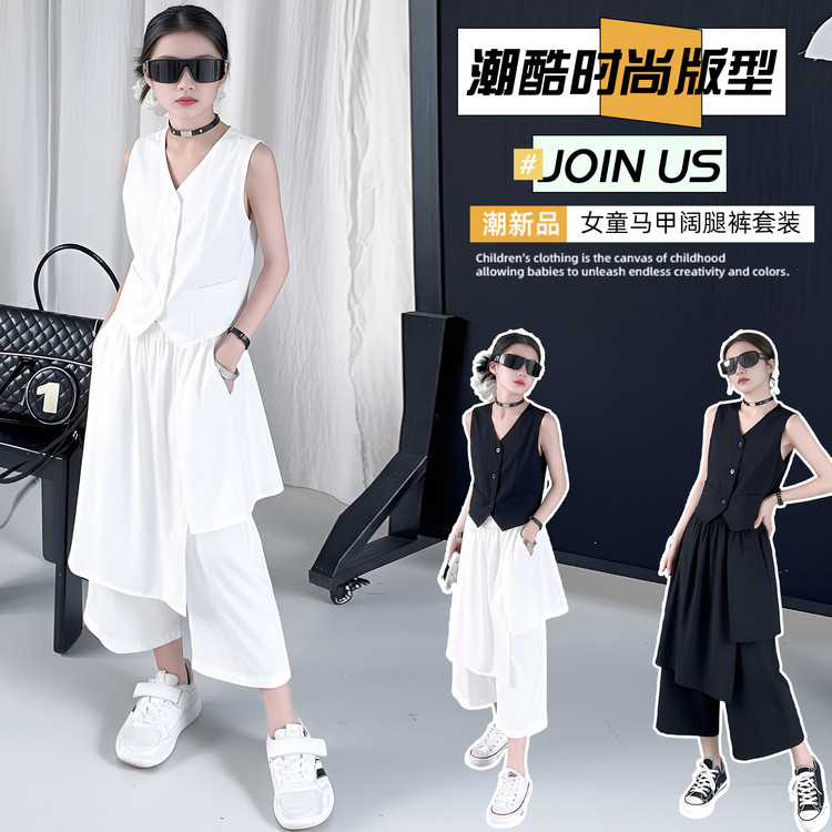 女童套装夏装2026新款洋气中大童夏季无袖西装儿童西服马甲两件套图片