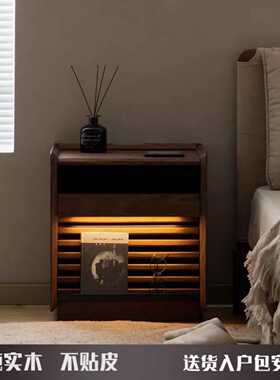 北欧黑胡桃木床头柜现代简约全实木床边柜整装卧室储物收纳抽屉柜