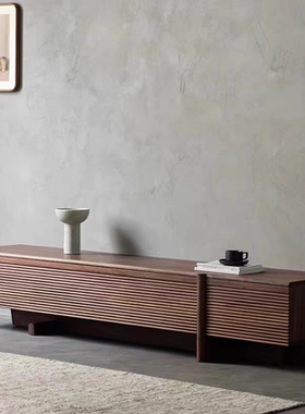 北美黑胡桃木电视柜客厅家用简约落地柜实木储物柜中古风视听柜