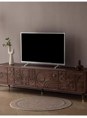 北美黑胡桃木电视柜客厅家用简约落地柜实木储物柜中古风视听柜