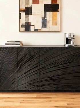 侘寂风实木餐边柜客厅家用收纳柜设计师样板间装饰柜复古风玄关柜