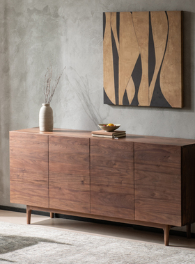 北美黑胡桃木餐边柜现代简约客厅侘寂风地柜收纳储物柜玄关边柜