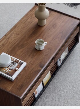 北欧全实木长茶几北美黑胡桃木意式极简收纳现代简约小户型客厅