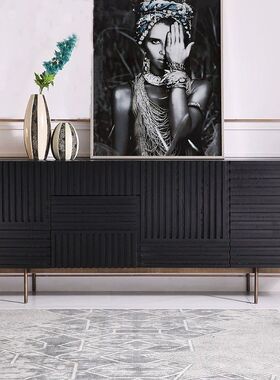 北欧黑色橡木实木侘寂餐边柜轻奢复古斗柜意式极简茶水柜储物矮柜