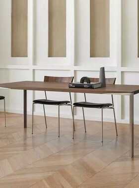 北欧实木餐桌长方形现代简约橡木原木设计师办公桌家用餐黑胡桃木