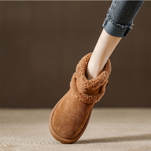 西班牙小众品牌ONGYSL皮毛一体磨砂真皮雪地靴女加绒加厚勃肯棉鞋