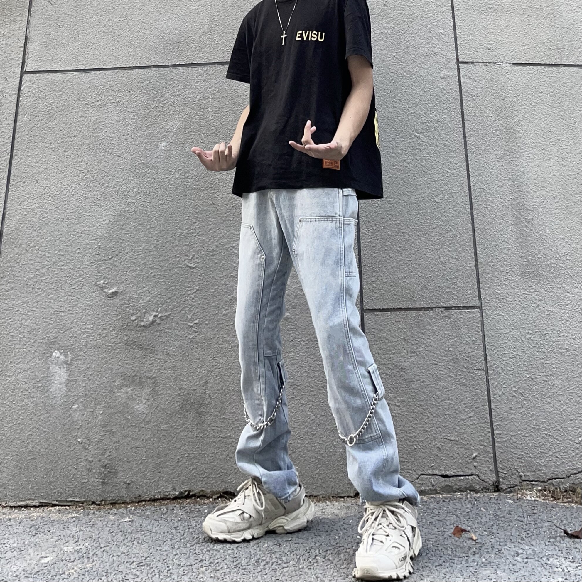 SPNNX FOG坠感高街美式链条显瘦百搭长裤微喇叭阔腿拖地休闲裤男