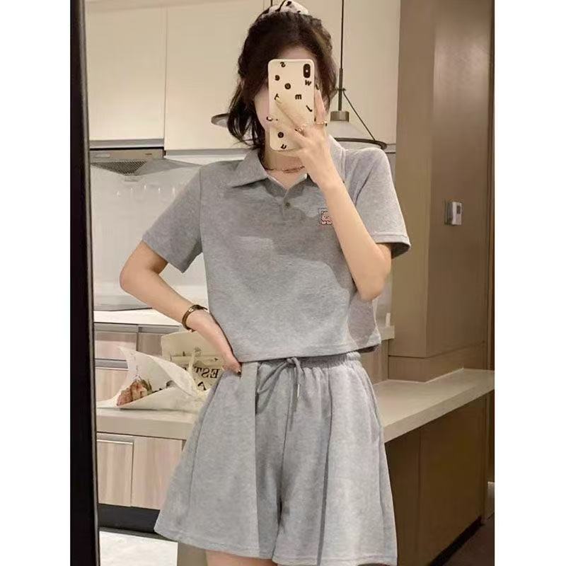 甜妹风印花短袖套装女学生韩版夏季宽松潮流百搭阔腿短裤两件套潮