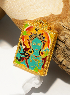 18k金黑玛瑙绿度母方牌吊坠女新中式国潮DIY项链配件【QL07464】