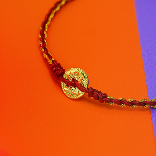 【店铺专属】通体18k金单龙鳞钱币手绳女款轻奢小众红绳QL07504