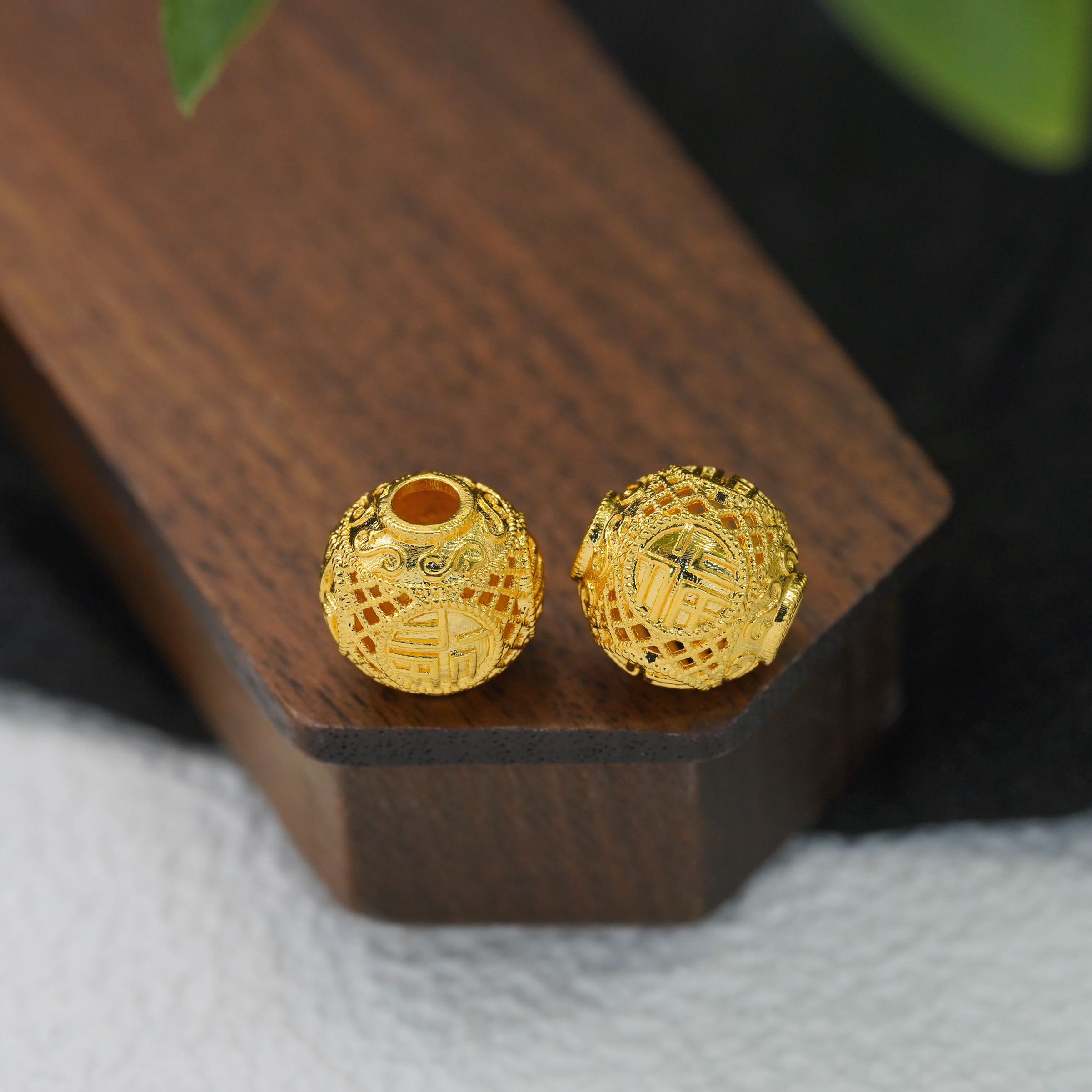 18k金福字镂空珠百搭DIY手链配件