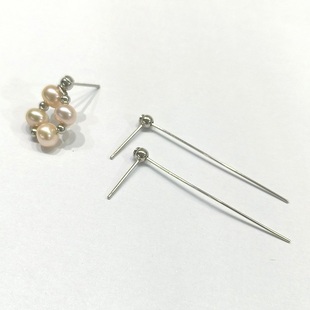 925纯银珍珠玉石琥珀直孔3MM定位耳钉长针款串珠个性DIY耳饰配件