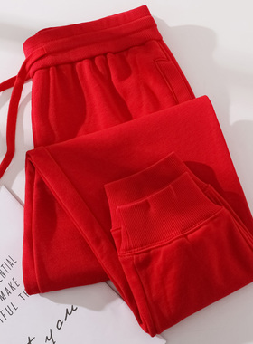 大红色运动裤女春秋款2025新款卫裤女纯棉高腰休闲裤子本命年长裤