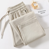 纯棉运动裤 拉链宽松显瘦休闲全棉卫裤 女春秋2025新款 松紧腰直筒裤