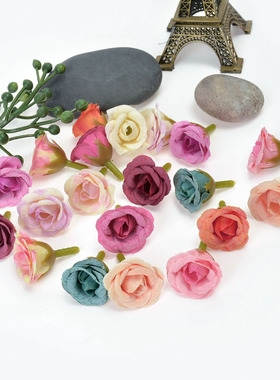 仿真绢布小玫瑰花头  DIY手工制作花环材料 婚庆头饰礼盒胸花配件