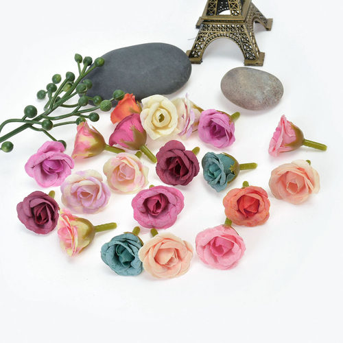 仿真绢布小玫瑰花头礼盒diy手工