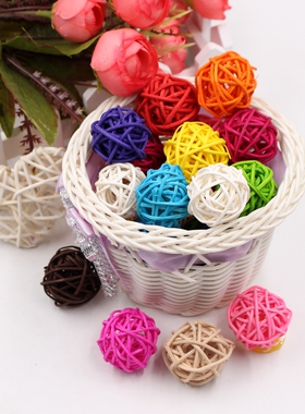 3cm12色手编圆藤球 DIY手工花环材料 道具拍摄家居挂饰摆设配件