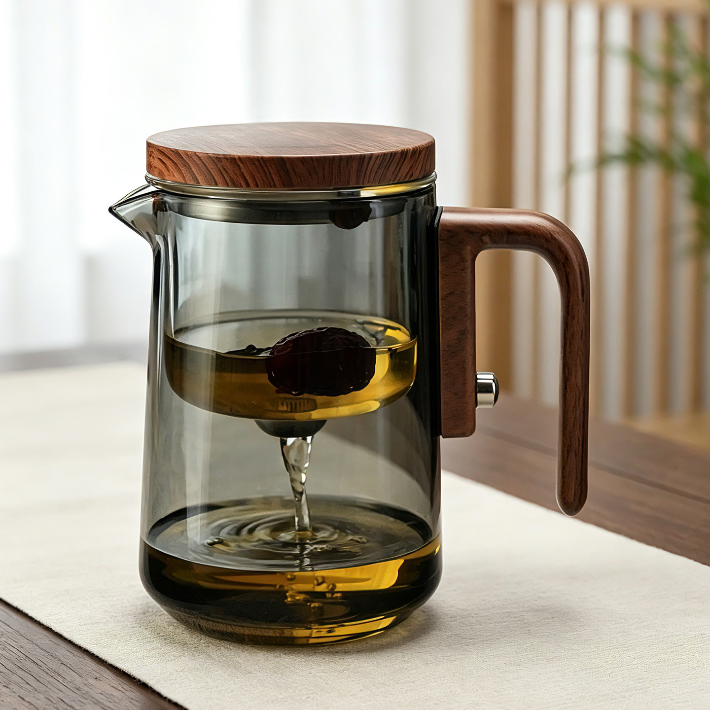玻璃飘逸杯一键过滤茶水分离