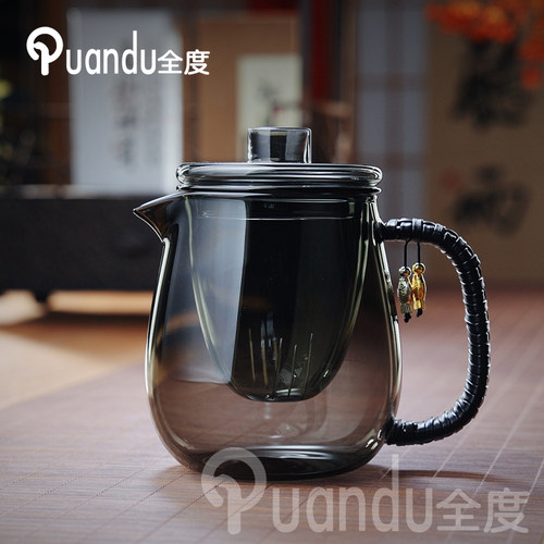 全度玻璃泡茶壶耐热加厚耐高温小花茶壶过滤茶水分离泡茶家用单壶