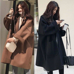 秋冬款宽松oversize廓形毛呢外套女韩版中长款大码茧型呢子大衣潮