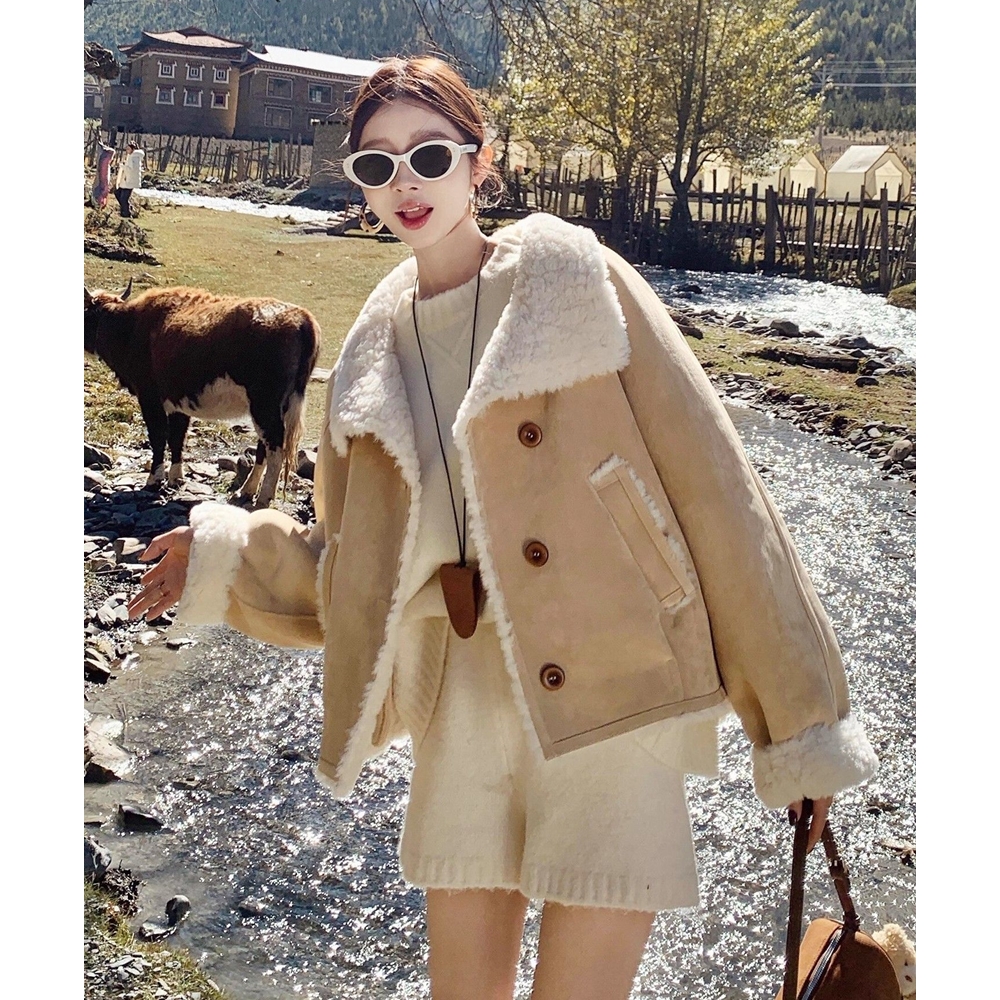 美拉德短款羊羔毛外套棉服