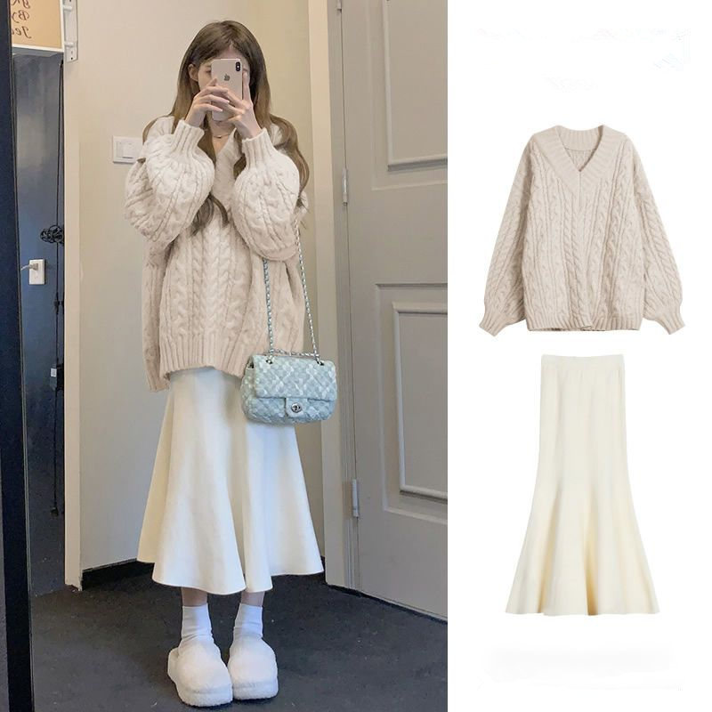 麻花两件套裙装2025聚脂纤维