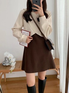 轻熟风洋气复古套装女春秋新款宽松长袖罩衫洋气甜美连衣裙两件套