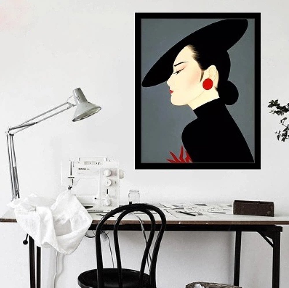 北欧diy数字油彩画创意人物鹤田一郎插画时尚简约沙发客厅装饰画