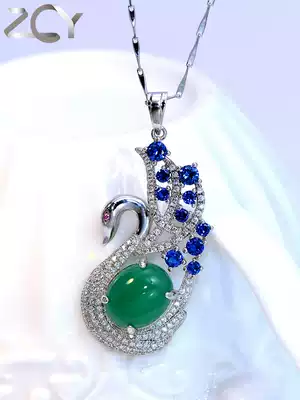 Necklace female fashion pendant choker jewelry female natural green chalcedony silver neck niche design jewelry