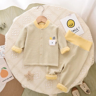 婴儿秋天秋裤秋冬保暖加厚男宝宝分体高腰护肚女打底内衣无骨套装