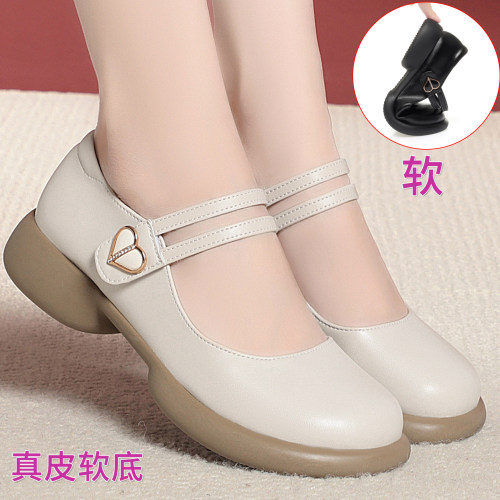 圆头中跟软底浅口单鞋玛丽珍女鞋