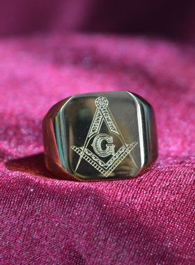 钛钢戒指不锈钢镀金钢共济会雕刻