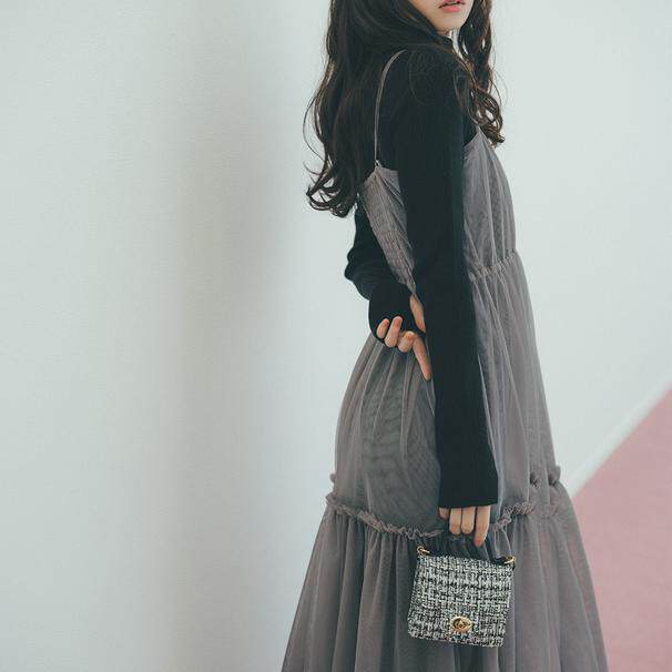【日本GRL官网代购】齐藤飞鸟薄纱分层连衣裙+针织衫套装[mb1571]