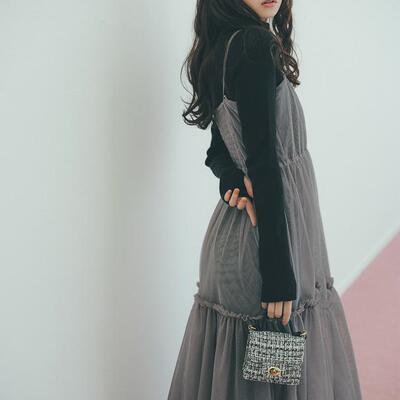 【日本GRL官网代购】齐藤飞鸟薄纱分层连衣裙+针织衫套装[mb1571]