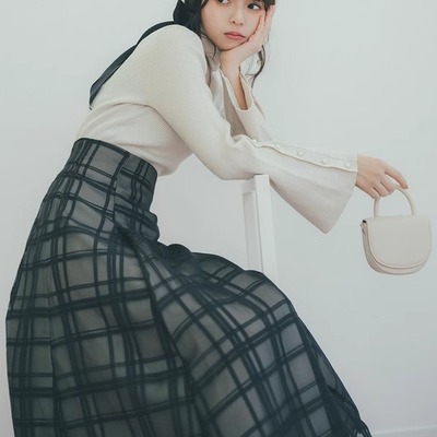 【日本GRL官网代购】半身裙格子透明喇叭裙[tu1082]