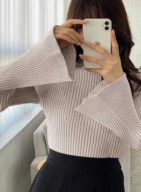【日本GRL官网代购包邮】百搭小高领喇叭袖罗纹针织上衣[k9209d]
