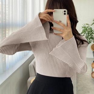 罗纹针织上衣 百搭小高领喇叭袖 包邮 k9209d 日本GRL官网代购