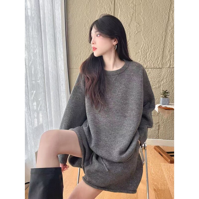 慵懒套头毛衣休闲短裤针织两件套