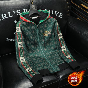 2024加绒加厚冬款男士连帽开衫潮流时尚卫衣 QT6012AFD9555Y-P160,男装卫衣,钱塘6012(原3012)