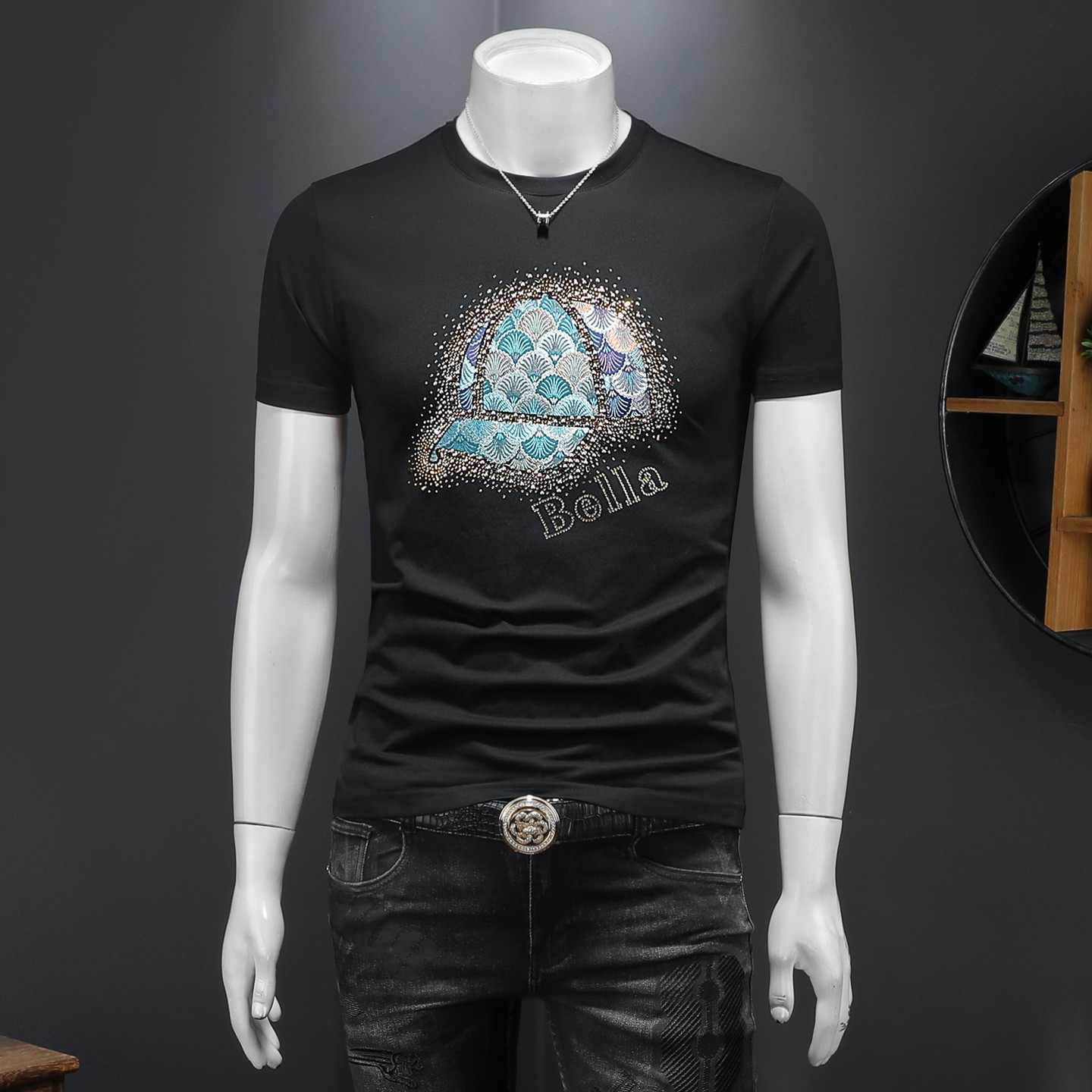 2026假模夏季新品质丝光棉男潮流短袖T恤QT6012AFD2643T-P75，男装T恤，阿丰达