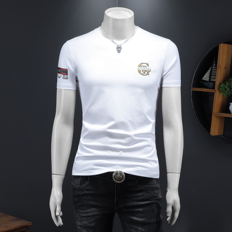 2025假模夏季新品质丝光棉男潮流短袖T恤QT6012AFD61011T-P70，男装T恤，阿丰达