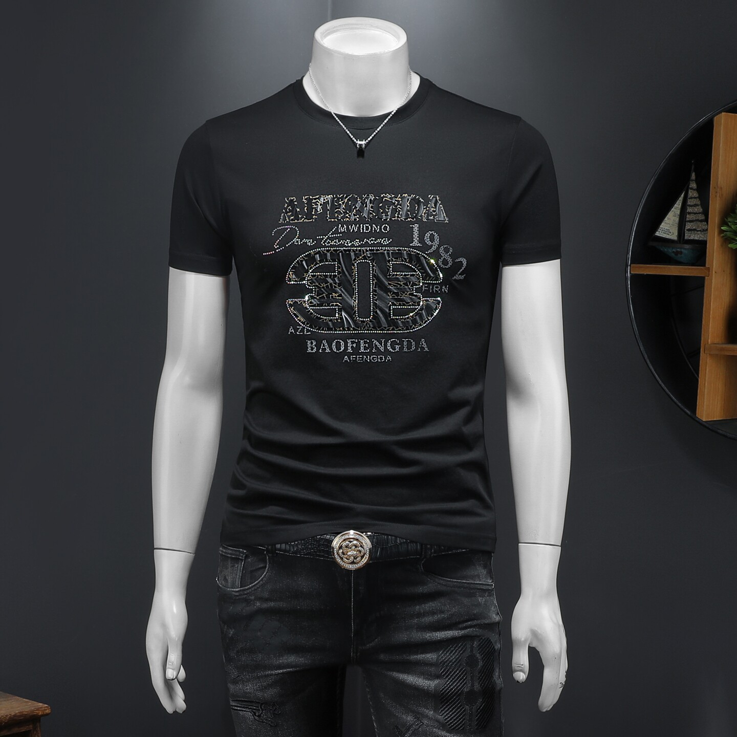 2026假模夏季新品质丝光棉男潮流短袖T恤QT6012AFD2645T-P75，男装T恤，阿丰达