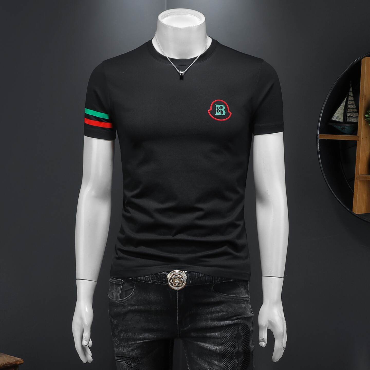 2026假模夏季新品质丝光棉男潮流短袖T恤QT6012AFD2620T-P75，男装T恤，钱塘6012(原3012)