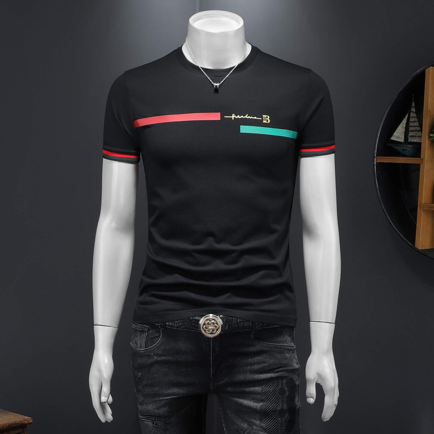 2026假模夏季新品质丝光棉男潮流短袖T恤QT6012AFD2609T-P75，男装T恤，钱塘6012(原3012)