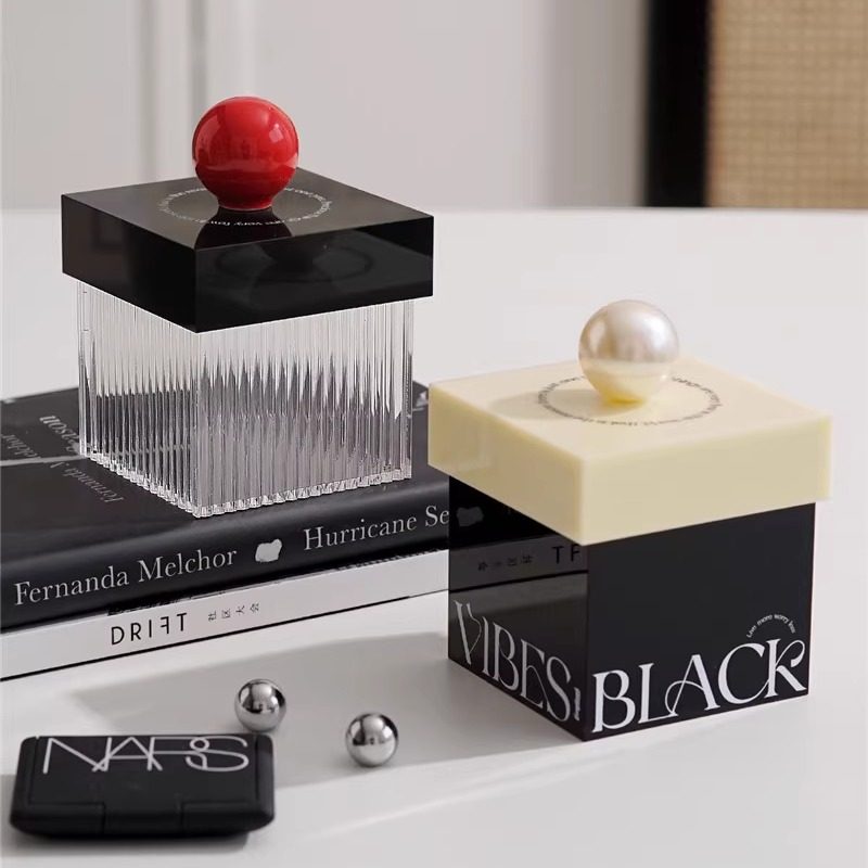 Easygood北欧高颜红球棉签盒亚珍珠克力收纳盒条纹透明牙线彩妆盒,收纳整理,桌面收纳盒,淘宝优惠券,粉丝福利购,淘宝优惠卷