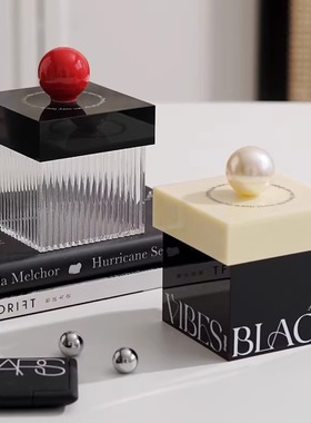 Easygood北欧高颜红球棉签盒亚珍珠克力收纳盒条纹透明牙线彩妆盒