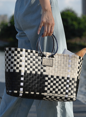 Easygood手工编织购物篮ins北欧购物手提收纳篮户外防水买菜篮子